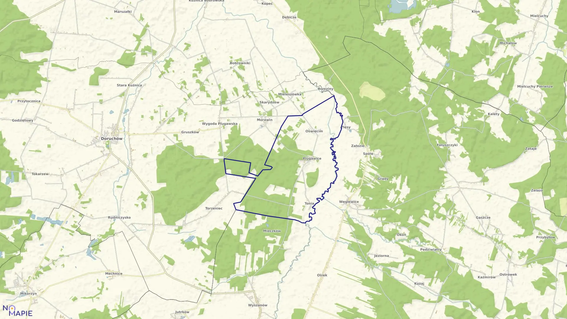 Mapa obrębu PLUGAWICE w gminie Doruchów